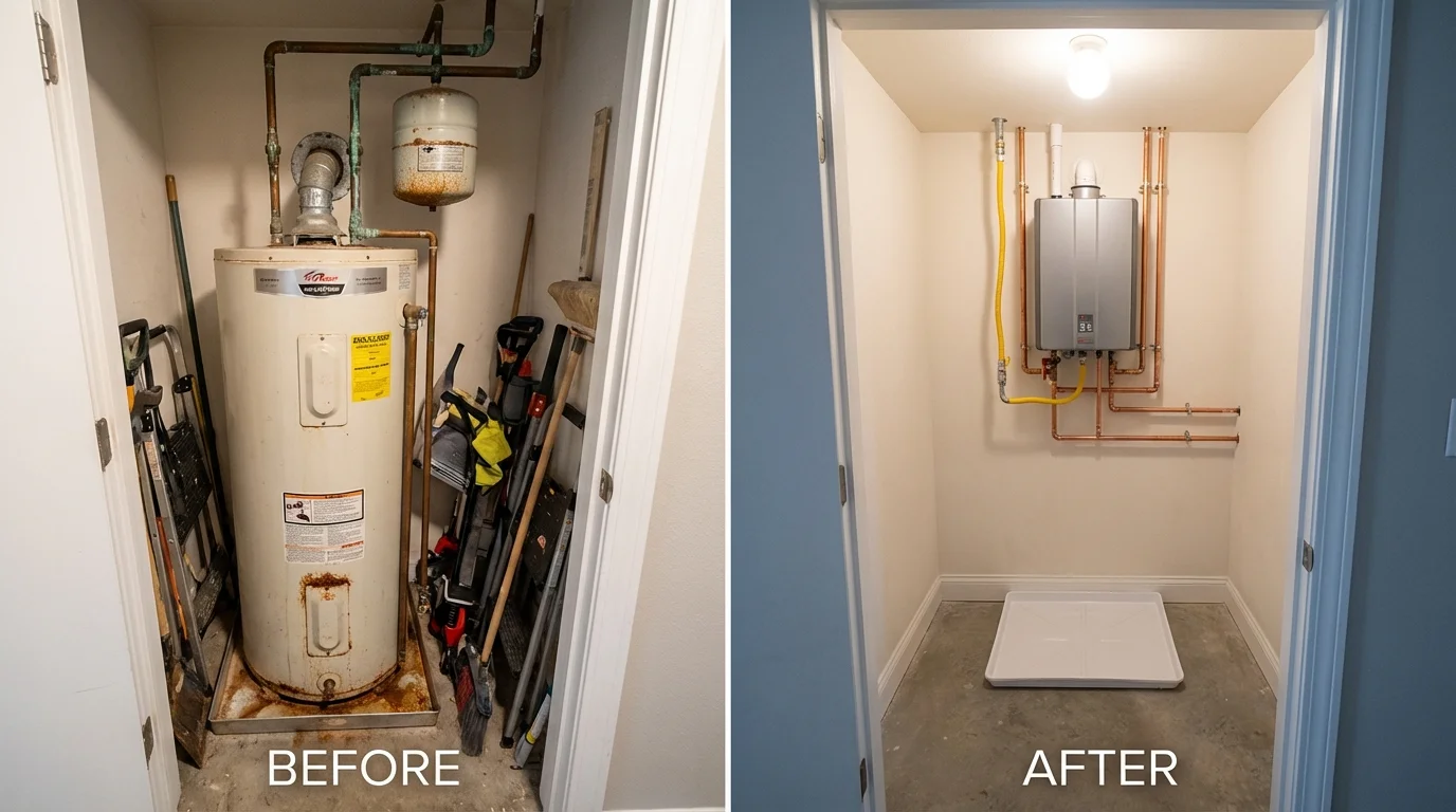 Tank water heater versus wall-mounted tankless unit comparison for Mandan, ND homeowners